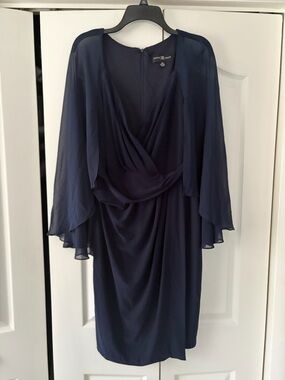 Adam Navy Draped V-Neck Chiffon Sleeve Dress